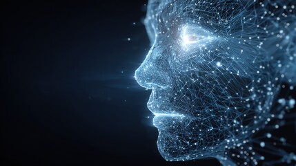 Digital Vision: A futuristic representation of human consciousness, depicted through a network of interconnected points, epitomizing the evolution of intelligence.