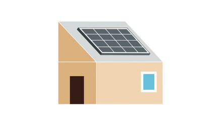 House with solar panel on slanted roof, door, & window