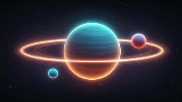 Cosmic Artwork of Colorful Planets and Rings in a Starry Universe with Ethereal Glow Effects  4k video footage