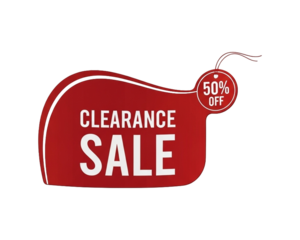 Red clearance sale tag with 50 percent off isolated on white background isolated on transparent background