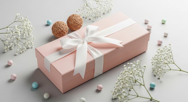Elegant gift box with ribbon and festive embellishments for special occasions