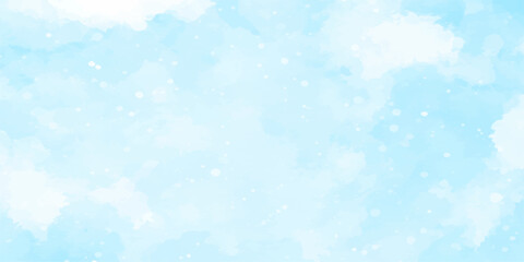 Abstract blue sky background with snowflakes, light, and bokeh for a winter holiday design