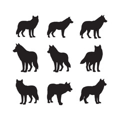 Wolf Silhouettes Collection, Wolf Silhouette, Wild Animal Vector, Wildlife Illustration