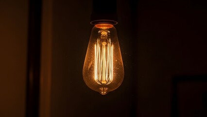 Vintage Edison Bulb Glows Warmly Against a Dark Backdrop, Elegant Hanging Filament Light Fixture Casts a Soft Light