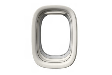 Airplane window porthole frame with transparent background, traveling in air, flying, aviation concept, journey, vacation