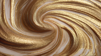 A smooth, creamy, brown chocolate spiral swirl creating a liquid milk texture abstract background design