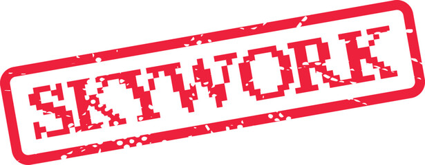 A vibrant red SKYWORK stamp offers a distinct distressed texture for official notices