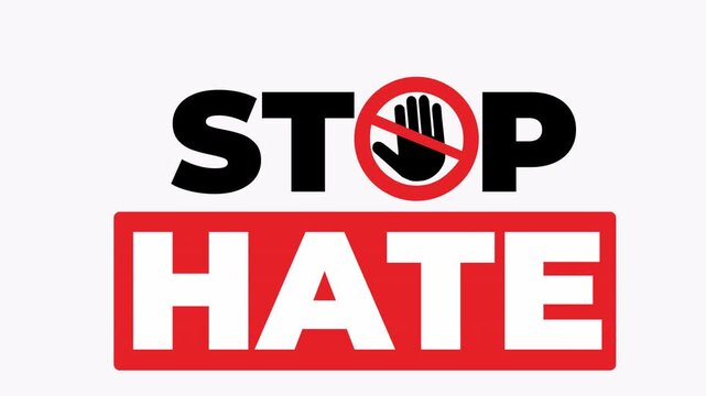 Stop hate symbol for peace advocacy materials suitable for social media, posters, flyers, and educational content promoting unity.