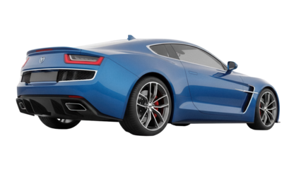 Blue sports car isolated PNG, modern coupe vehicle with sleek design on transparent background for automotive and transportation concepts