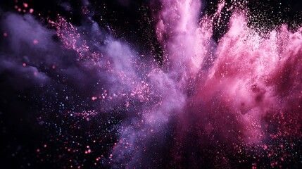Vibrant explosion of pink and purple powder against a dark background creating a dynamic abstract art piece