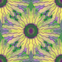 Abstraction, watercolor ornament, green, purple and yellow colors. Seamless floral pattern-888.