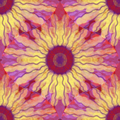 Abstraction, watercolor ornament, red, purple and yellow colors. Seamless floral pattern-889.