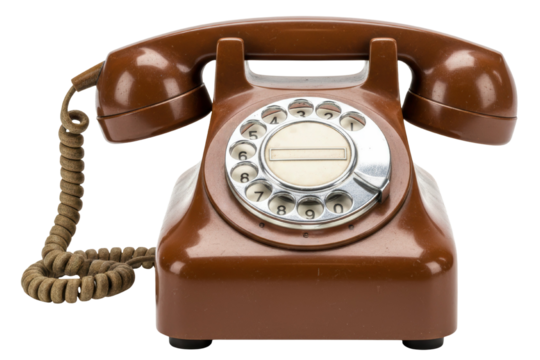 Brown vintage rotary dial telephone with handset and cord isolated on a transparent background - Powered by Adobe