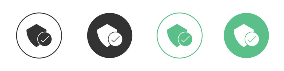 Shield check mark icons silhouettes set isolated pack