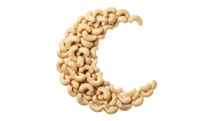 Crescent moon made of cashew nuts PNG isolated on transparent background, healthy snack food for Ramadan and Eid celebrations
