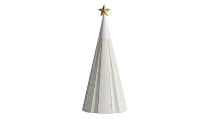 Elegant white Christmas tree with gold star isolated PNG, modern holiday decoration for festive season and graphic design projects
