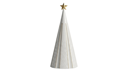Elegant white Christmas tree with gold star isolated PNG, modern holiday decoration for festive season and graphic design projects