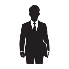 Black silhouette of a man in a suit holding a folder business