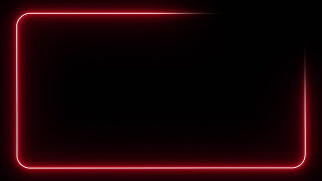 Red effect neon glowing frame on black background with repetitive motion animation. Bright neon light effect isolated on black screen. 4K graphic animation video