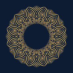 Elegant Circular Abstract Geometric Art Deco Style Pattern Design in Gold on Navy