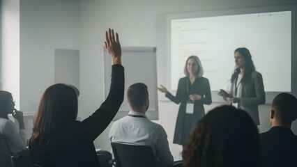 Business Presentation in Conference Room with Female Speakers and Audience