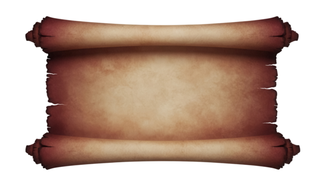 Old paper scroll PNG isolated on transparent background, antique parchment with torn edges for historical documents and fantasy maps