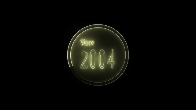 Since 2004 neon line text. Abstract 2004 neon text animation ,For neon color Glowing neon number text background 4k video animation with neon circle animation.
