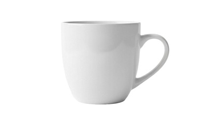 Simple white ceramic mug isolated PNG on transparent background, blank coffee cup for hot drinks and branding mockups