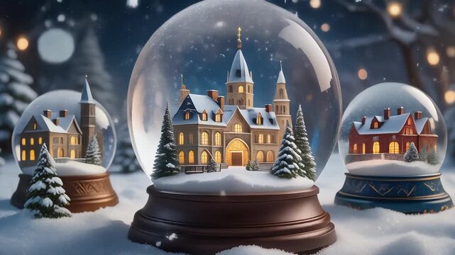 AI-crafted snow globes featuring famous French tourist attractions in snowy miniature scenes.