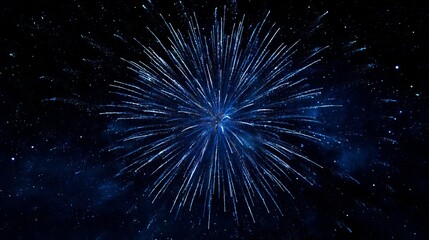 Fototapeta premium Stunning deep blue fireworks explode across the dark night sky, creating a mesmerizing and vibrant spectacle of light and celebration.