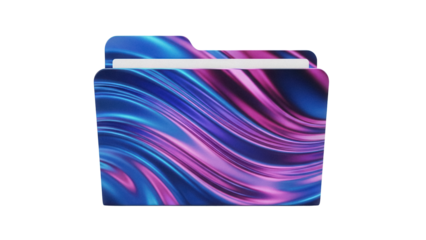 Colorful folder icon PNG isolated on transparent background, abstract design with blue and purple waves for file management and organization