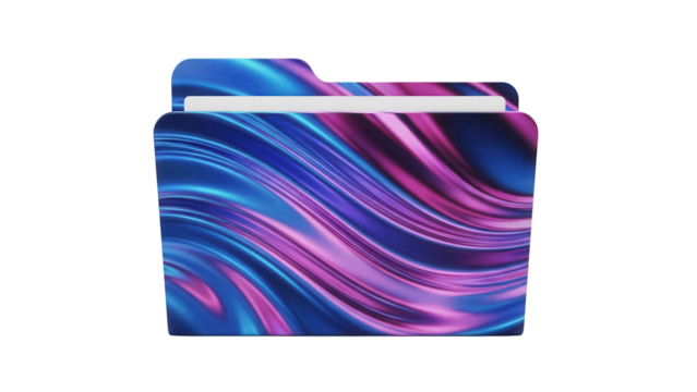 Colorful folder icon PNG isolated on transparent background, abstract design with blue and purple waves for file management and organization