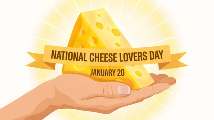Hand presents wedge of swiss cheese for national cheese lovers day