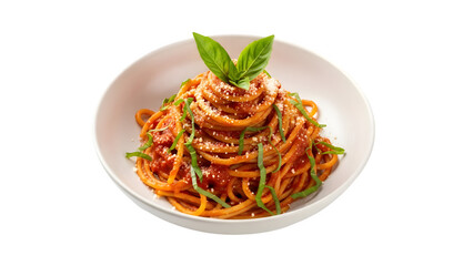 Red sauce pasta bowl, isolated on white or transparent background. PNG