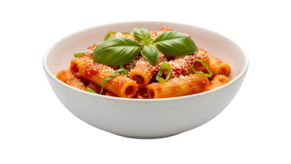 Red sauce pasta bowl, isolated on white or transparent background. PNG