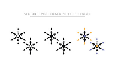 Snowflake icon set in different style with white background illustration