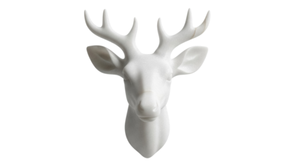 Elegant white deer head isolated PNG, modern wall decor sculpture on transparent background, minimalist design for home decoration and festive projects