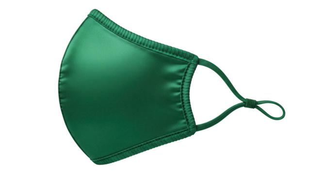 Emerald green face mask isolated PNG on transparent background, reusable and washable personal protective equipment for virus prevention