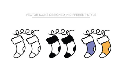 Christmas Stocking icon set in different style with white background illustration