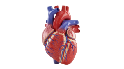 Realistic human heart model isolated PNG, anatomical organ for medical study and educational resources on transparent background