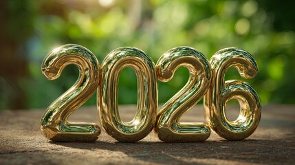 Golden 2026 numerals shimmering in sunlight, perfect for New Year celebrations, business goals, and future planning