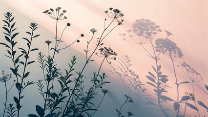 Soft Pastel Floral Shadow Composition &ndash; Minimal Botanical Style