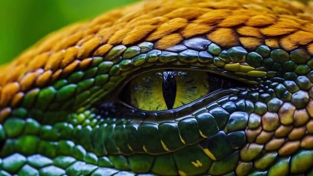 Hypnotic gaze of a reptile a golden serpent with ancient secrets hiding in its vibrant eye Macro