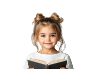 Happy Child Reading Book on Transparent Background