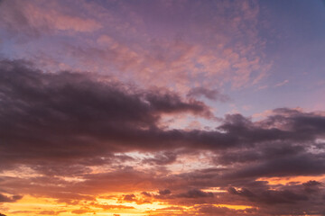Sunset sky background, with colorful clouds. Evening colors.