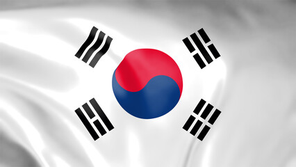 South Korea flag waving in wind isolated on blue background
