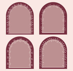 Vector set of decorated arch with floral frame