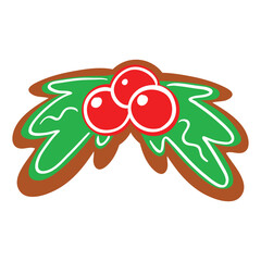 Illustration of christmas holly with three red berries and green leaves on a white background vector