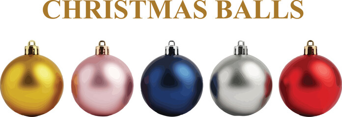 Christmas Balls Set Ornament Decoration for New Year Eve Holiday Celebration in Gold Pink Blue Silver and Red Colors Vector Illustration