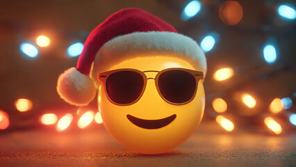 a vibrant smiley emoji wearing sunglasses for christmast